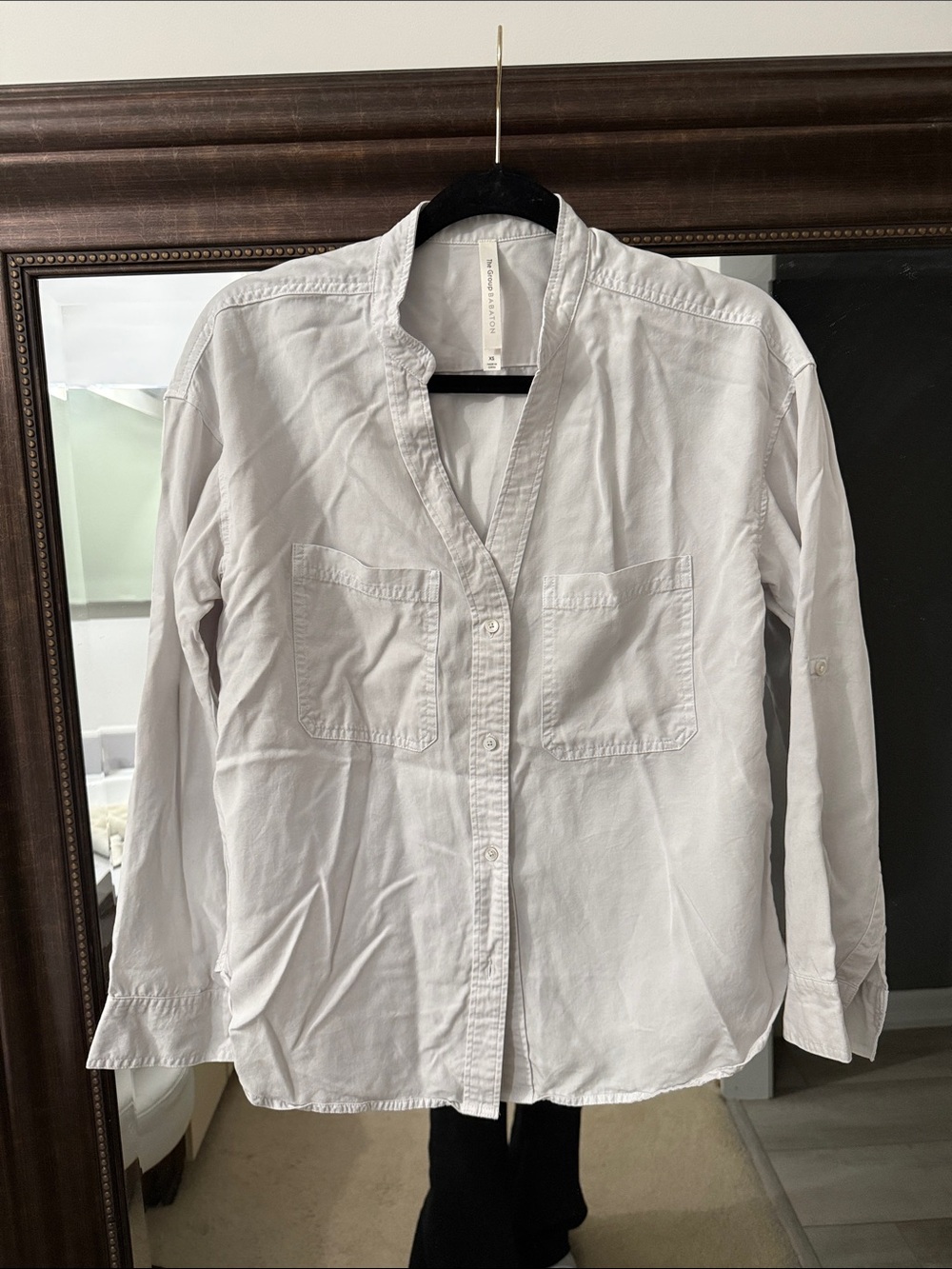 Babaton light grey / blue Button-Front Pocket Shirt